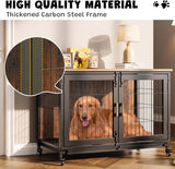 37.5in Wooden Dog Crate Furniture with Locking Wheels