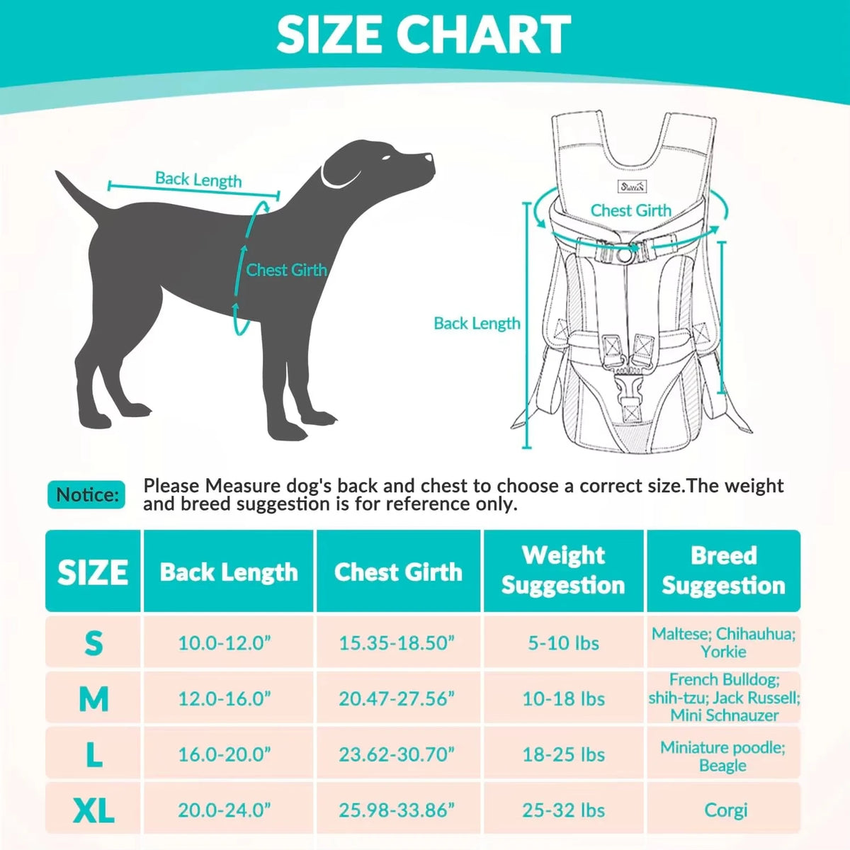 Legs-Out Front Dog Carrier Backpack, Hands-Free, S to XL