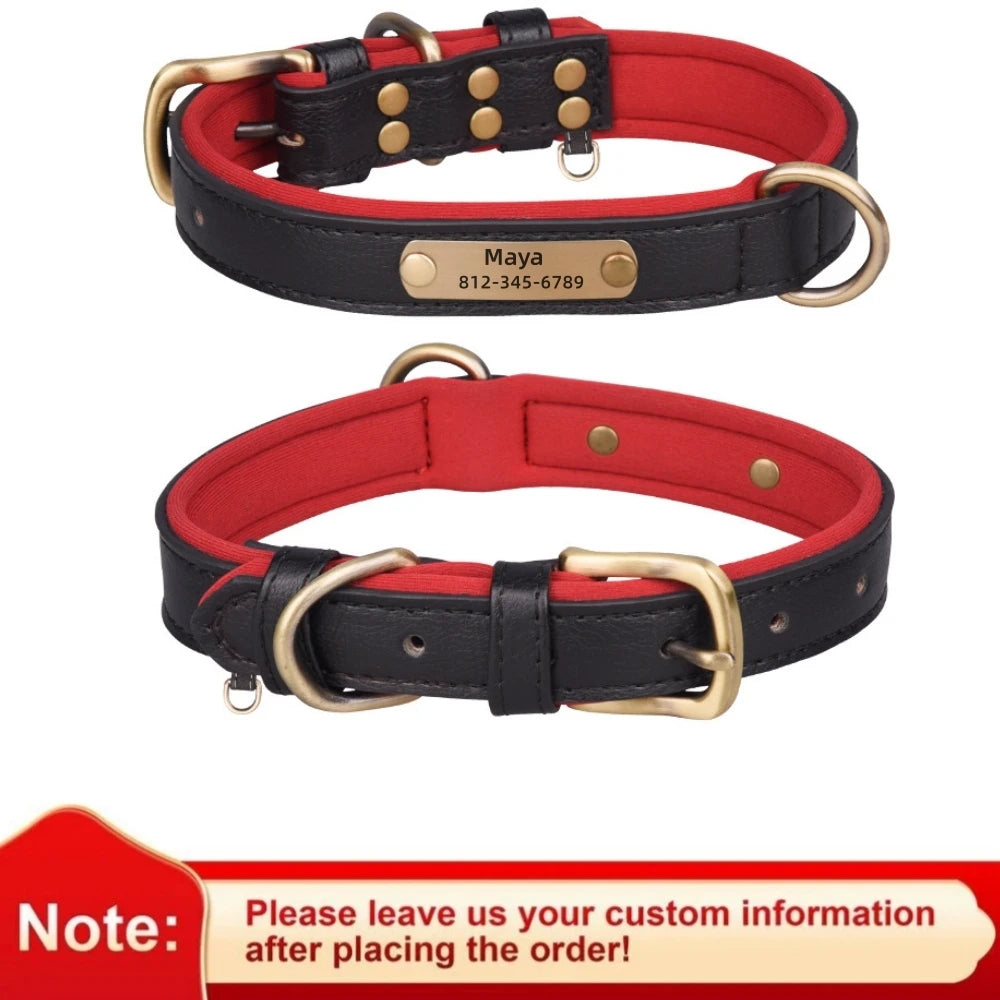 Personalized Leather Dog Collar with Engraved Nameplate ID Tag