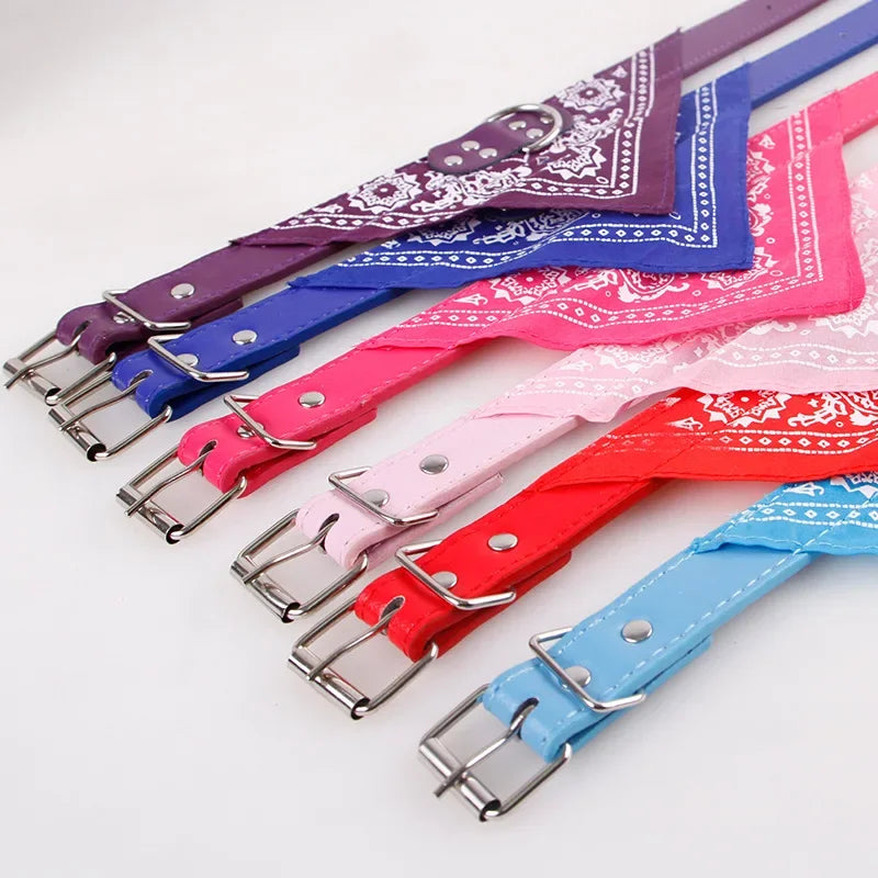 Adjustable Dog Bandana Collar with Reflective Leather