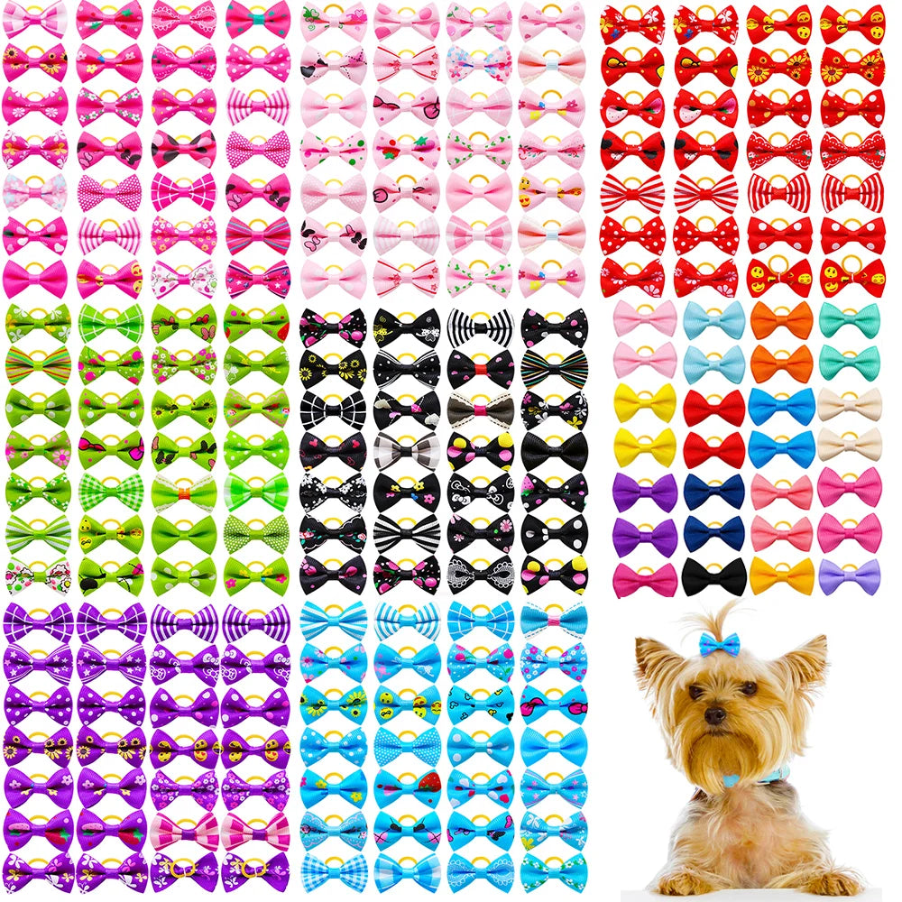 Dog Hair Bows with Rubber Bands, Mixed Colors, 10 to 30 Pack