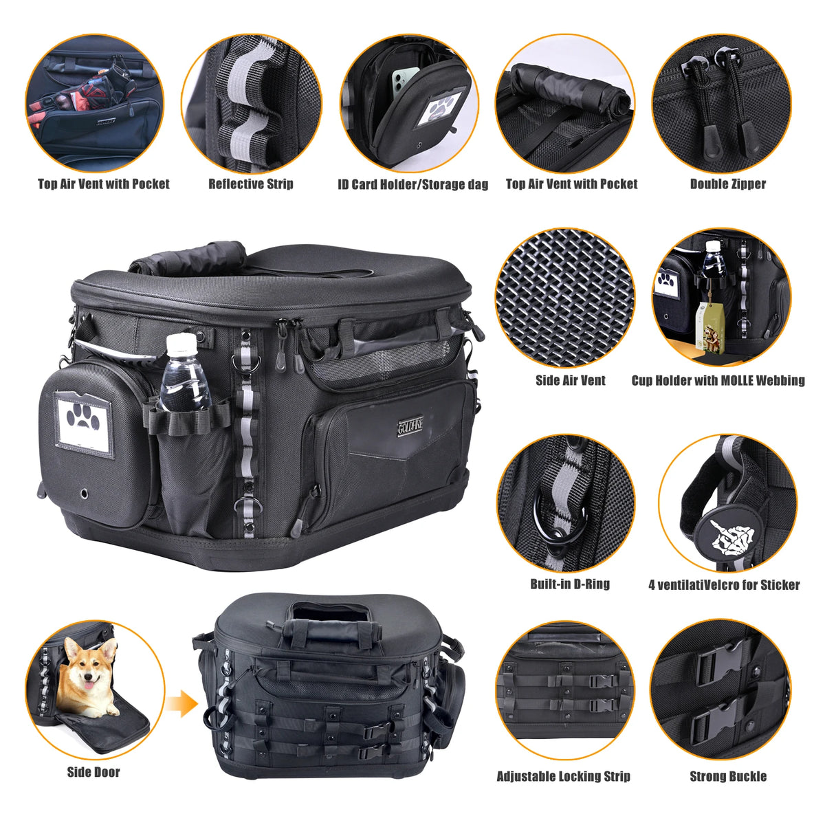 Motorcycle Dog Carrier Crate for Sissy Bar or Luggage Rack