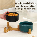 Elevated Ceramic Dog Bowl with Wood Stand
