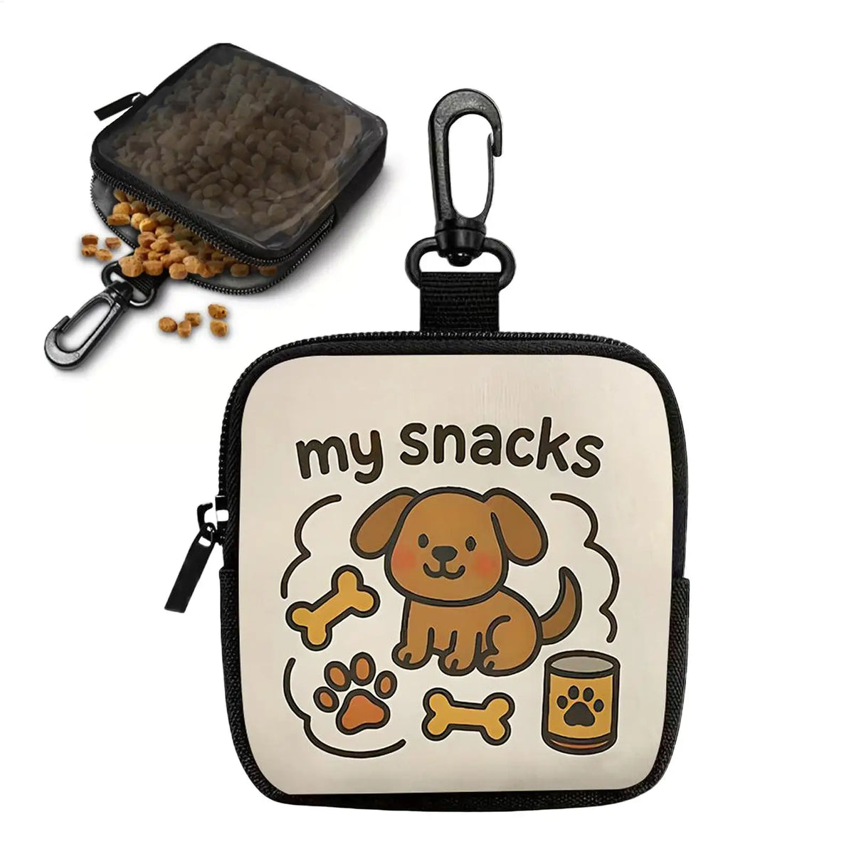Dog Treat Pouch with Carabiner Clip, Compact Zipper Bag