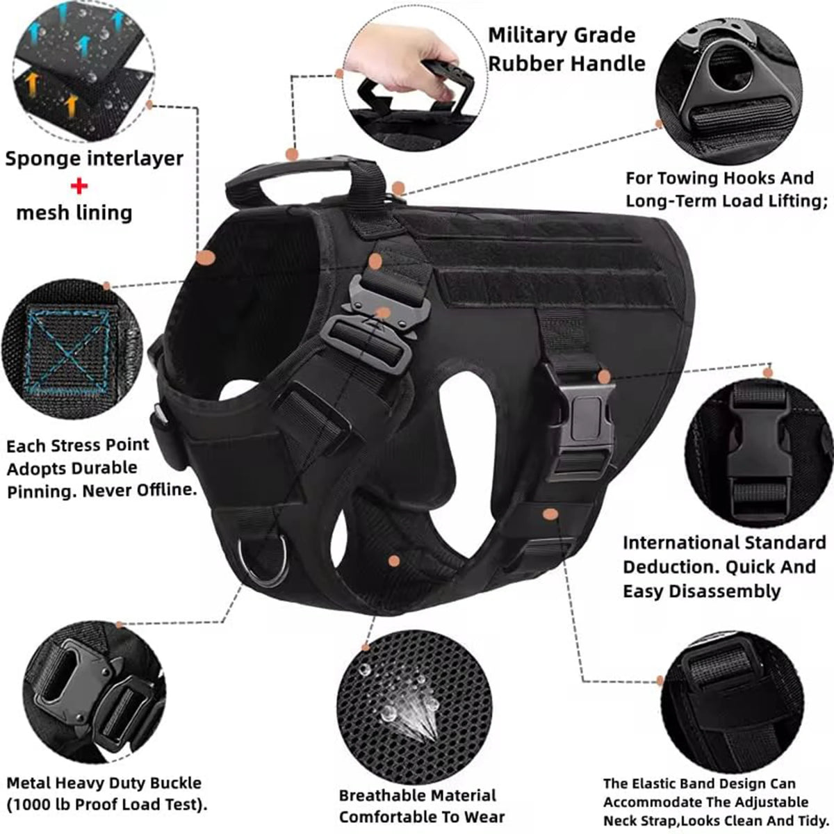 Tactical Dog Harness and Collar Set for Medium & Large Dogs
