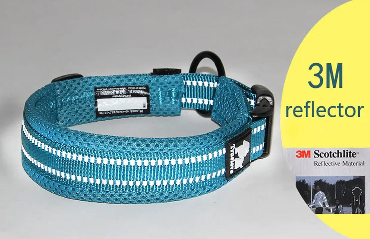 Heavy Duty Padded Dog Collar for Large Dogs, Reflective Nylon