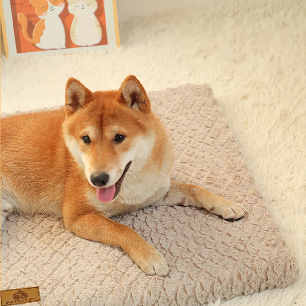 Plush Dog Crate Mat with Removable Washable Faux Fur Cover