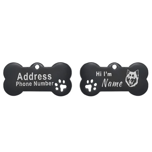 Engraved Bone Dog ID Tag, Personalized Stainless Steel Tag