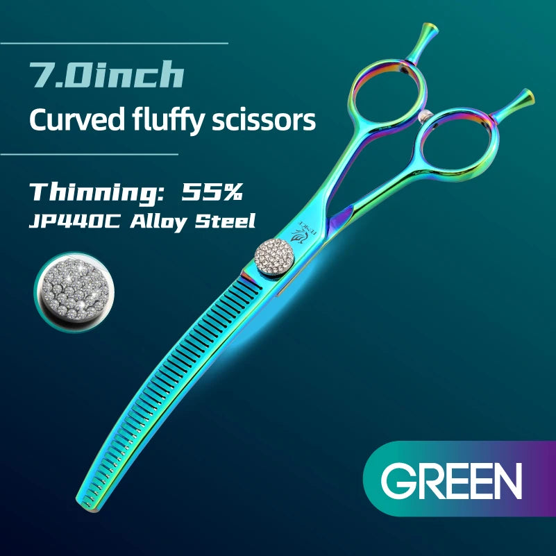 Curved Chunker Dog Grooming Scissors, 7.25 Inch 440C Steel
