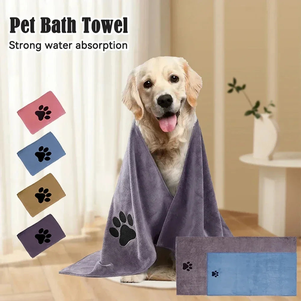 Microfiber Dog Bath Towel with Embroidered Paw Print