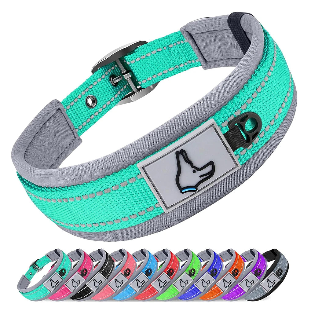 Heavy Duty Padded Dog Collar for Large Dogs, Reflective Nylon