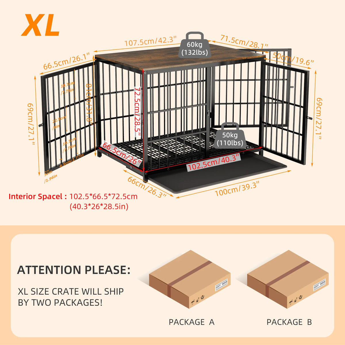 Wooden Dog Crate Furniture End Table, M to 2XL Sizes