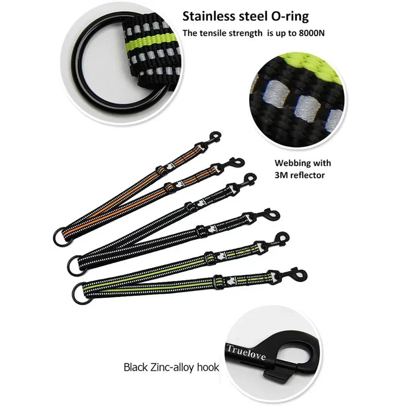 Double Dog Leash Coupler for Two Dogs, Reflective Nylon