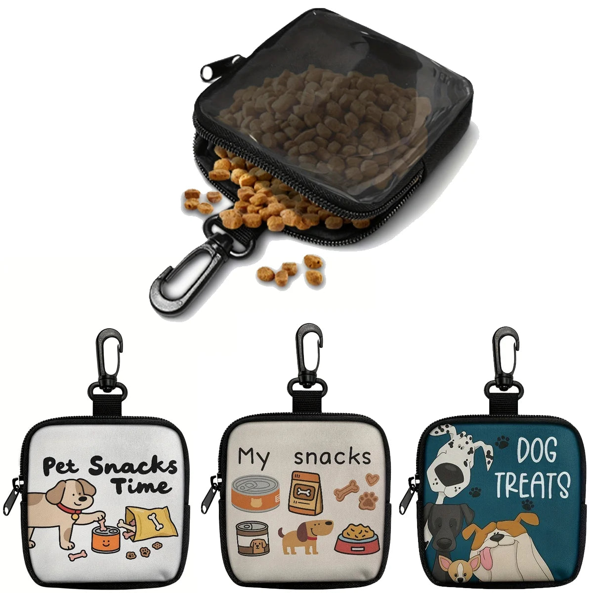 Dog Treat Pouch with Clip, Zippered Cartoon Dog Training Bag