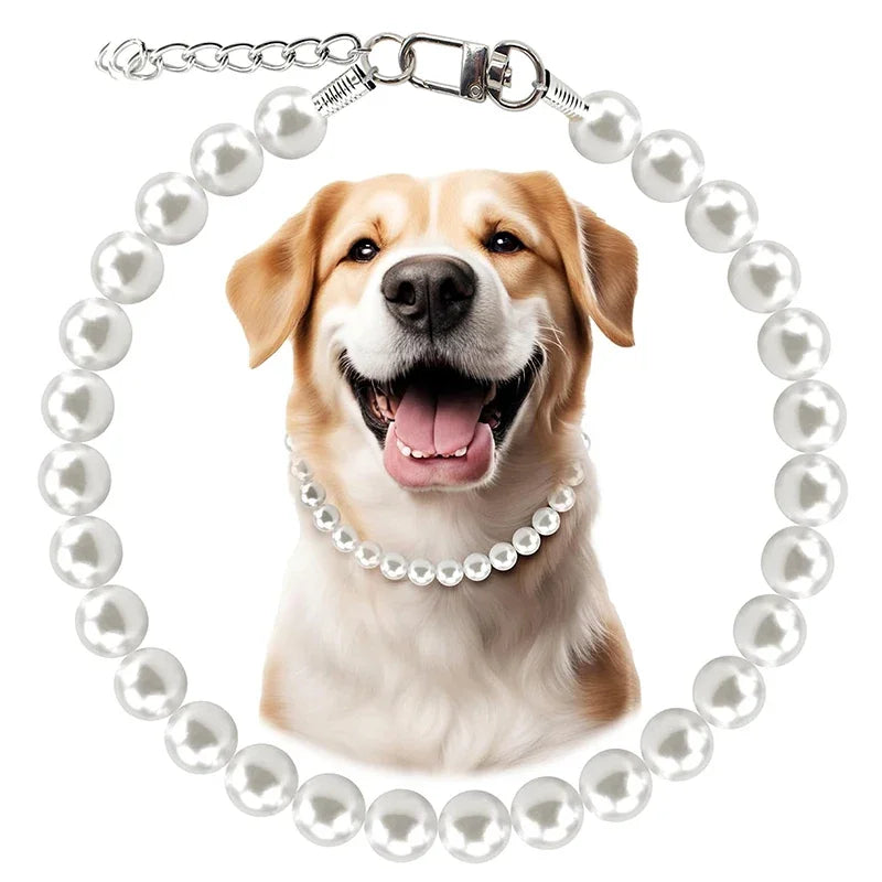 Pearl Dog Necklace for Medium and Large Dogs, Adjustable Fit