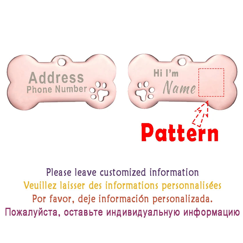 Engraved Bone Dog ID Tag, Personalized Stainless Steel Tag