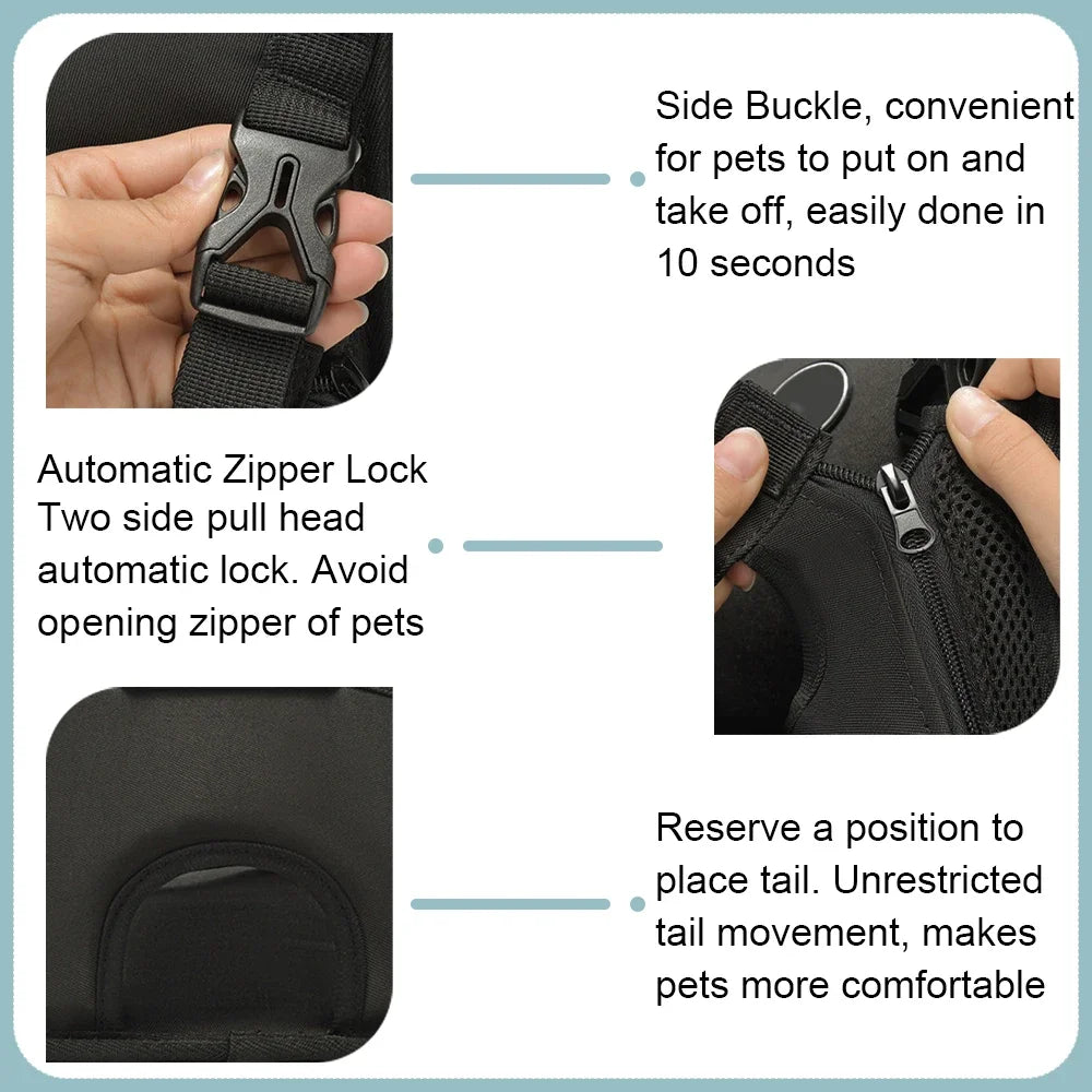 Front or Back Motorcycle Dog Carrier with Anti-Escape Zipper Lock