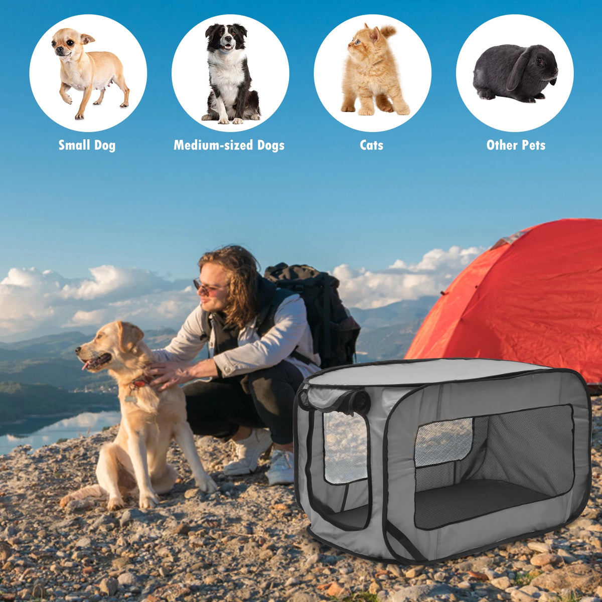 Pop Up Dog Travel Crate, Foldable with Storage Bag