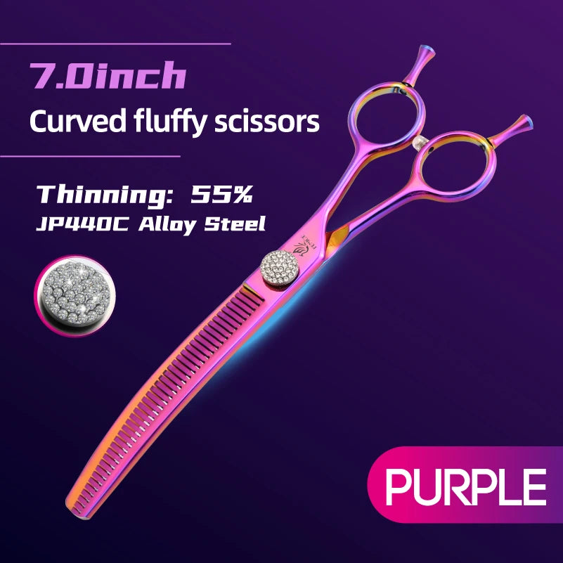 Curved Chunker Dog Grooming Scissors, 7.25 Inch 440C Steel