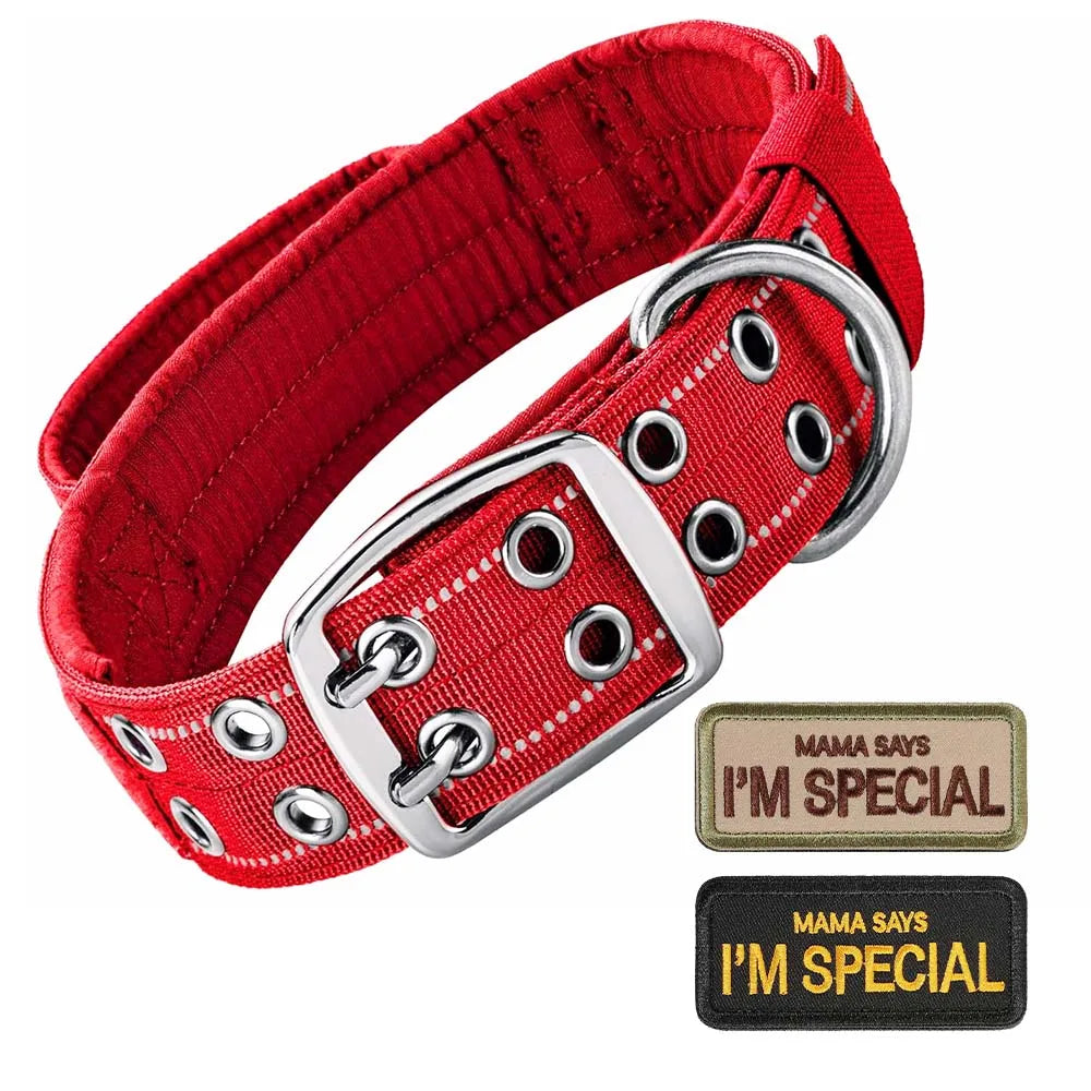Tactical Dog Collar with Handle, Double Buckle and Patches