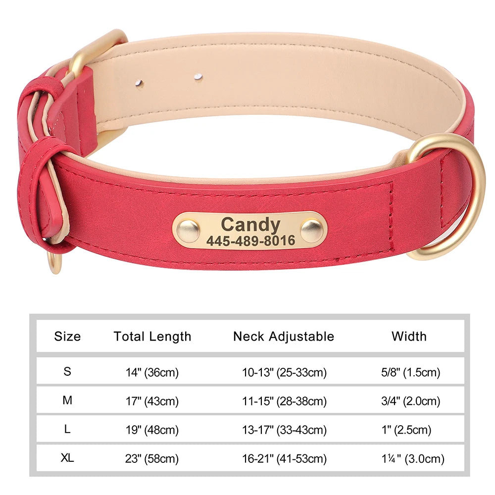 Personalized Dog Collar with Free Engraved ID Tag, PU Leather