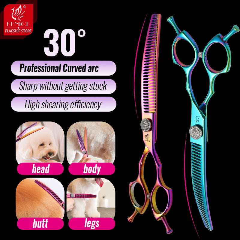 Curved Chunker Dog Grooming Scissors, 7.25 Inch 440C Steel