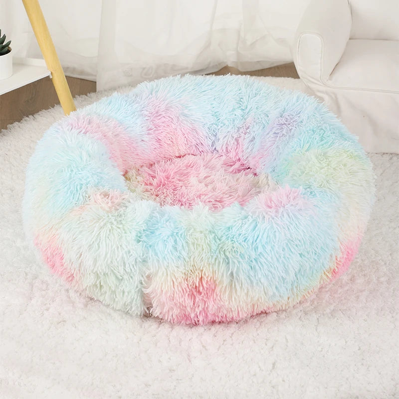 Fluffy Donut Dog Bed, Round Plush Bed for Small to Large Dogs