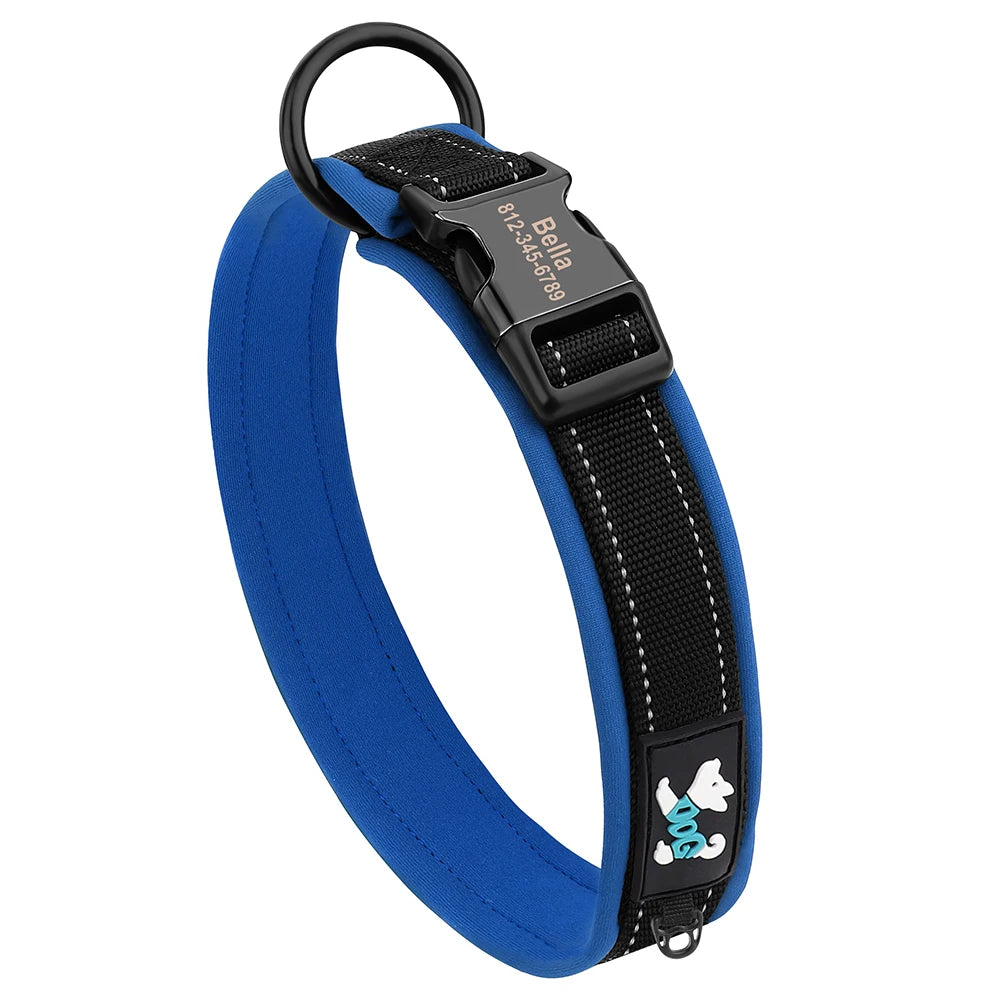 Personalized Dog Collar with Engraved Buckle, Reflective & Padded