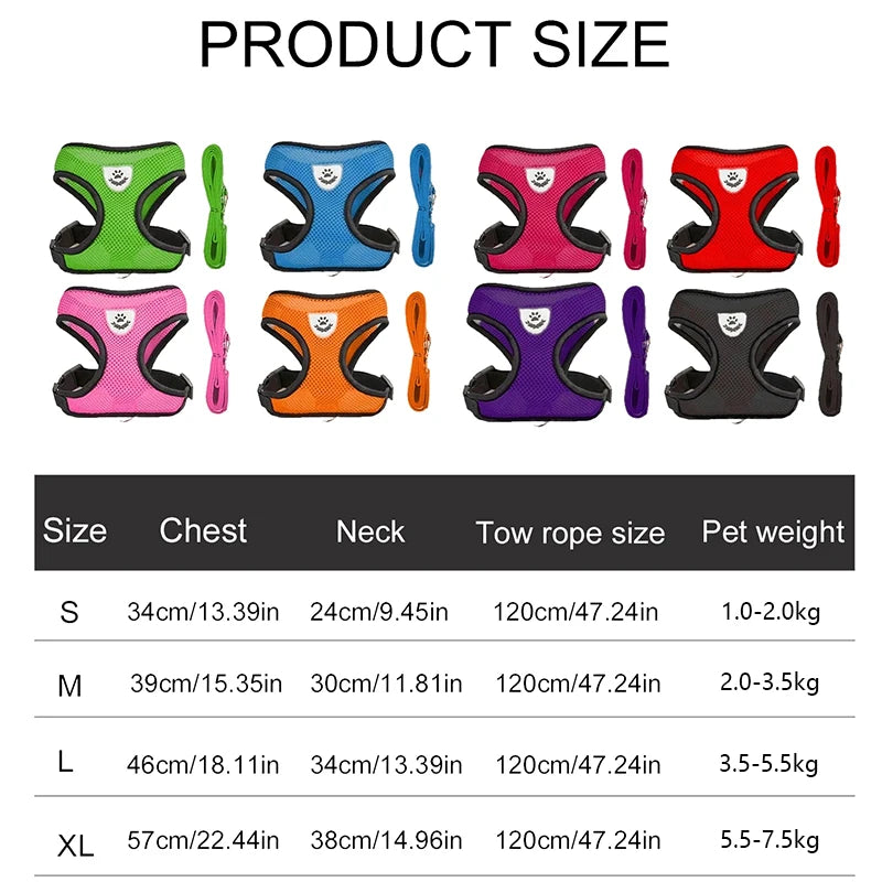 Mesh Dog Harness and Leash Set for Small Dogs and Cats