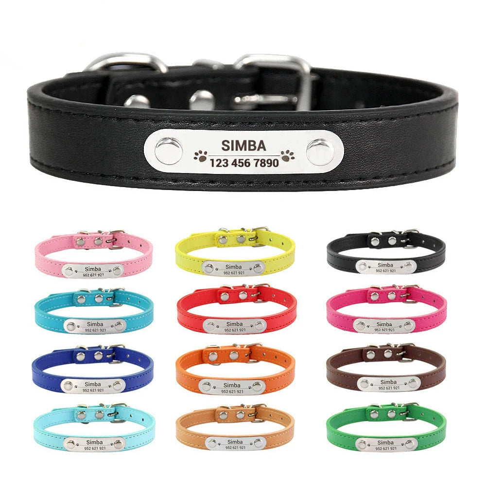 Personalized Dog Collar with Engraved Name Plate, 16 Colors