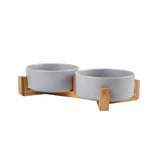 Elevated Ceramic Dog Bowl with Wood Stand