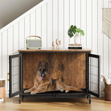 37.5in Wooden Dog Crate Furniture with Locking Wheels