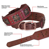 Genuine Leather Spiked Dog Collar, 2 Inch Wide for Large Dogs
