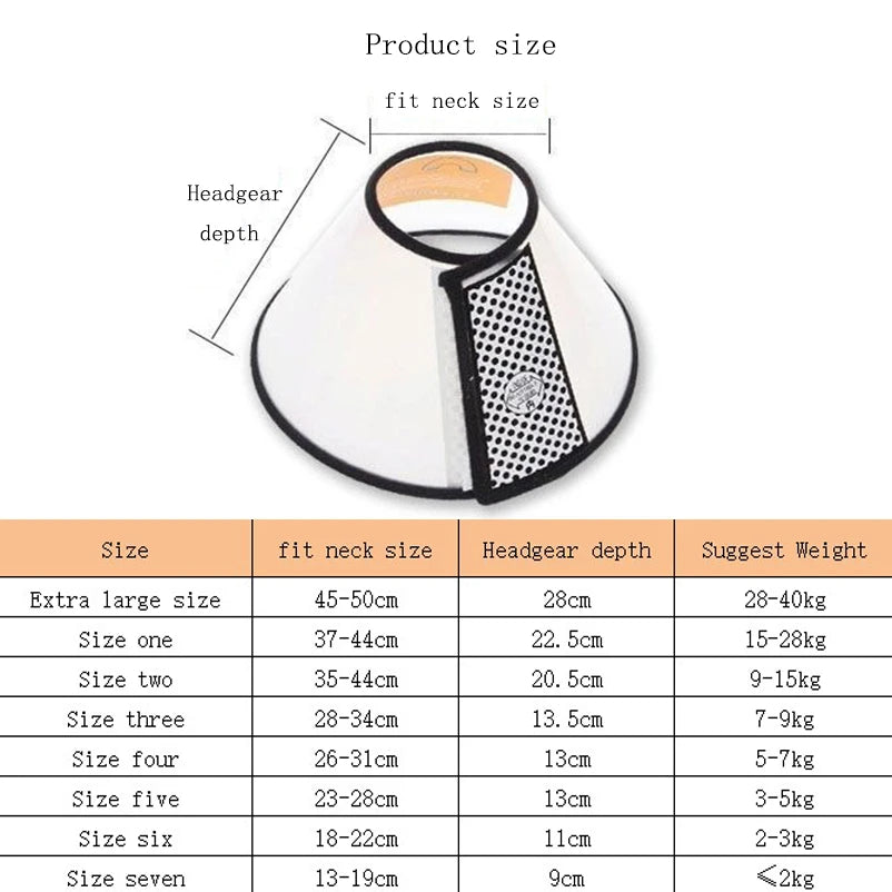 Clear Dog Recovery Cone in 8 Sizes for Cats, Small and Large Dogs