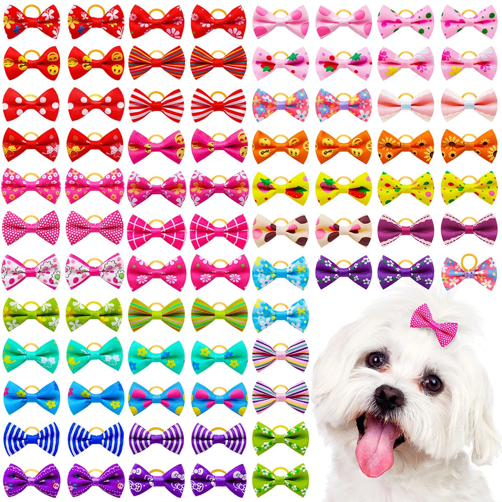 Dog Hair Bows with Rubber Bands, Mixed Colors, 10 to 30 Pack