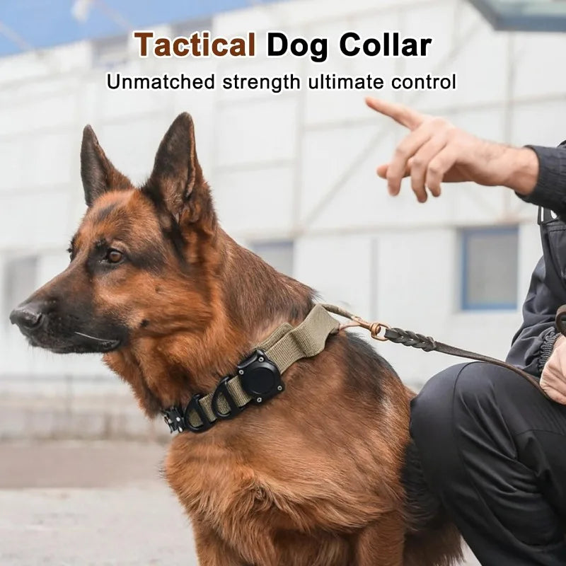 Tactical Dog Collar with Control Handle and AirTag Holder, M to XL