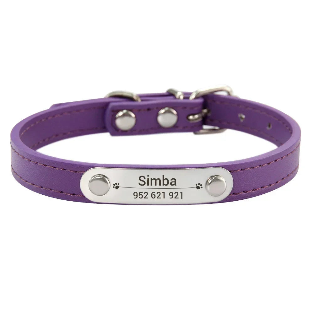 Personalized Dog Collar with Engraved Name Plate, 16 Colors