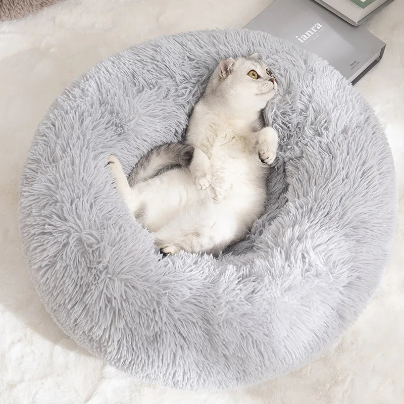 Fluffy Donut Dog Bed, Round Plush Bed for Small to Large Dogs
