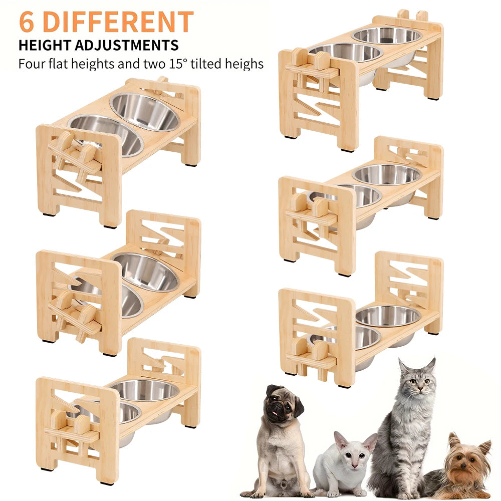 Elevated Dog Bowls, 15 Degree Tilted Stand, 2 Stainless Steel Bowls Dog Feeder