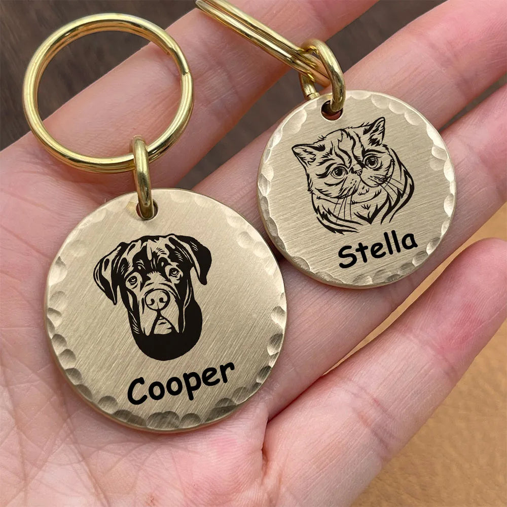 Personalized Brass Dog ID Tag, Hammered or Smooth Round Pet Tag