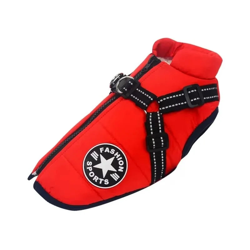 Winter Dog Coat with Built-In Harness, Fleece Lined and Reflective