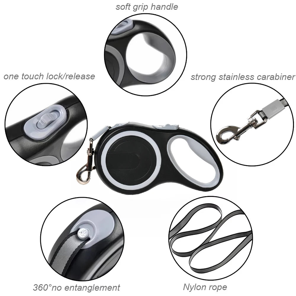 Retractable Dog Leash, 16 or 26 ft, for Dogs up to 110 lb