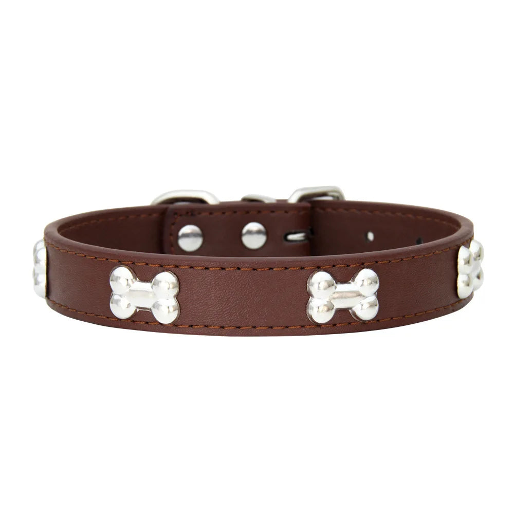 Leather Dog Collar for Small Dogs with Adjustable Buckle