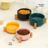 Elevated Ceramic Dog Bowl with Wood Stand