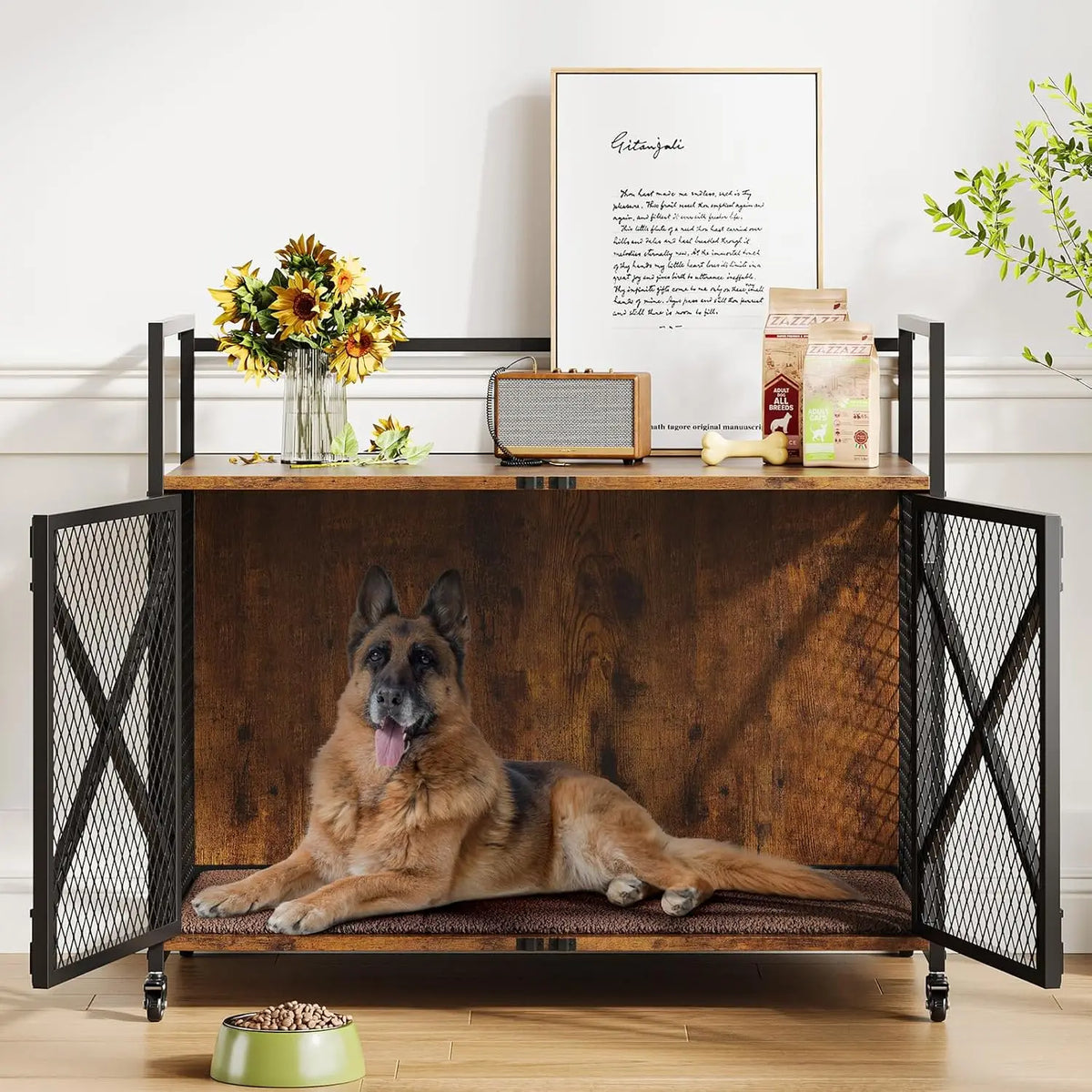 Heavy Duty Dog Crate Furniture with 360° Wheels