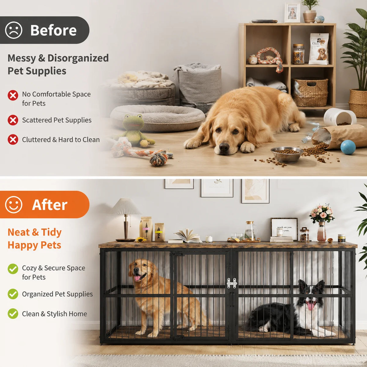 87 Inch Double Dog Crate Furniture with Divider