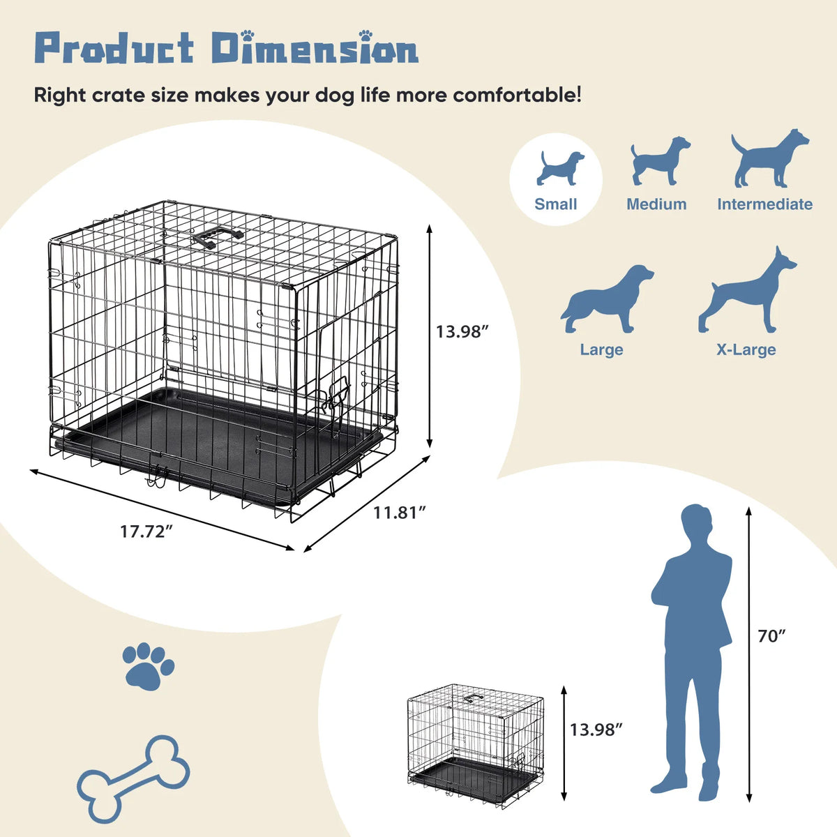 18 Inch Foldable Dog Crate with Secure Locks