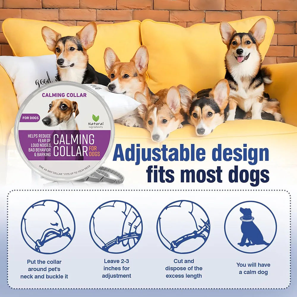 Waterproof Dog Calming Collar, 60-Day Adjustable Collar for All Sizes
