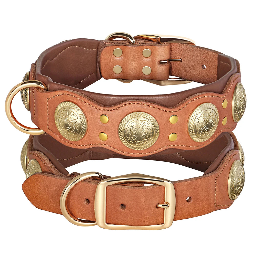 Real Leather Spiked Studded Dog Collar for Medium and Large Dogs