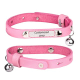 Personalized Leather Cat Collar with Bell and Engraved Nameplate